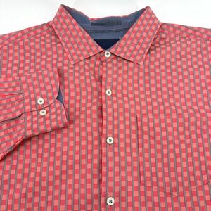 Tommy Bahama Island Modern Fit Mens Red Blue Check Stripe‎ Cotton Shirt XL